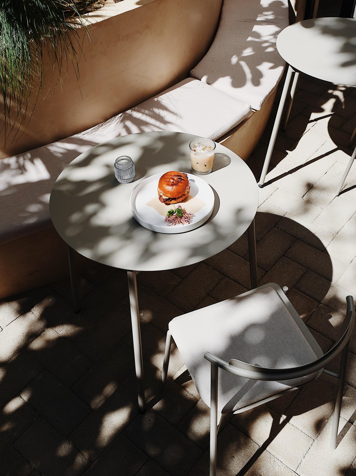 A sandwich and iced coffee on Gamba’s sunny terrace